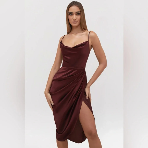 House of CB Reva Raisin Satin Balcony Corset Dress - Picture 7 of 8